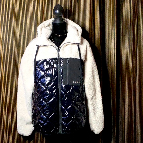 DKNY SHEARLING AND PUFFER JACKET - Picture 1 of 8
